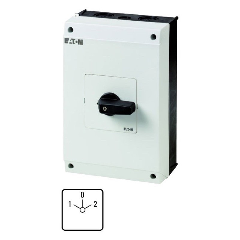 T5B-3-8212/I4 Eaton T5B 3 Pole Changeover Switch with &quot;O&quot; 63A Surface Mounting Stay Put 30kW with Black Handle