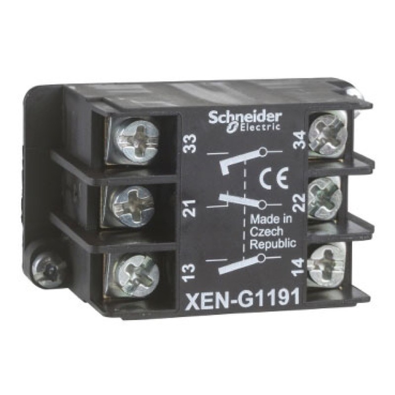 XENG1191 Schneider Electric Harmony XAC Dual Speed Contact Block with 1x N/O &amp; 1x N/C Contacts plus staggered 1x N/O