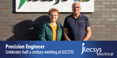Precision Engineer Bernard Sellwood stands with CEO Grace Tipson outside iLECSYS Head Office 